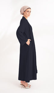 Sebil Modest Long Open Front Duster Jacket - Black