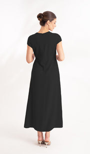 Sebil Modest Long Wrap Front Maxi Dress - Black