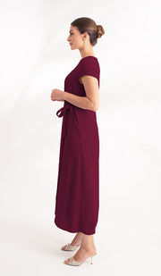 Sebil Modest Long Wrap Front Maxi Dress - Maroon