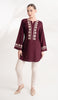 Sefin Embroidered Mostly Cotton Modest Tunic - Maroon/Cream