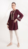 Sefin Embroidered Mostly Cotton Modest Tunic - Maroon/Cream