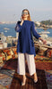 Robe tunique midi modeste brodée Seher - Marina Blue