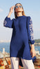 Robe tunique midi modeste brodée Seher - Marina Blue