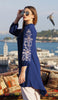 Robe tunique midi modeste brodée Seher - Marina Blue