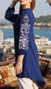 Robe tunique midi modeste brodée Seher - Marina Blue
