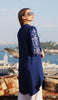 Robe tunique midi modeste brodée Seher - Marina Blue