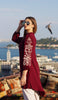 Robe tunique midi modeste brodée Seher - Marron