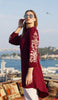 Robe tunique midi modeste brodée Seher - Marron