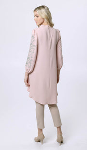 Robe tunique midi modeste brodée Seher - Blush