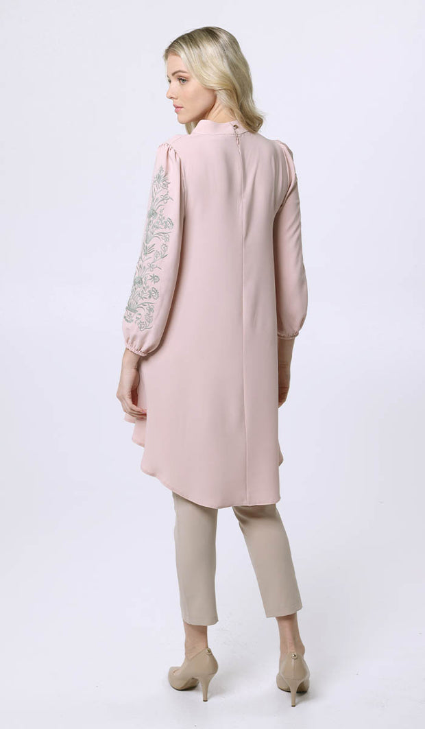 Robe tunique midi modeste brodée Seher - Blush