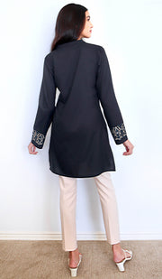 Selma Embroidered Mostly Cotton Modest Tunic - Black