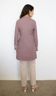 Selma Embroidered Mostly Cotton Modest Tunic - Mocha