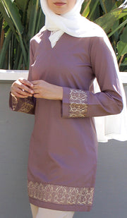 Selma Embroidered Mostly Cotton Modest Tunic - Mocha
