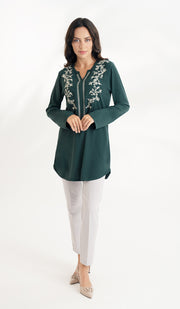 Shermin Embroidered Long Modest Tunic - Forest