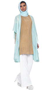 Shimmer Chiffon Floral Print Poncho - Aqua