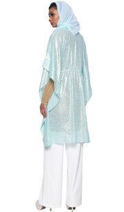 Shimmer Chiffon Floral Print Poncho - Aqua