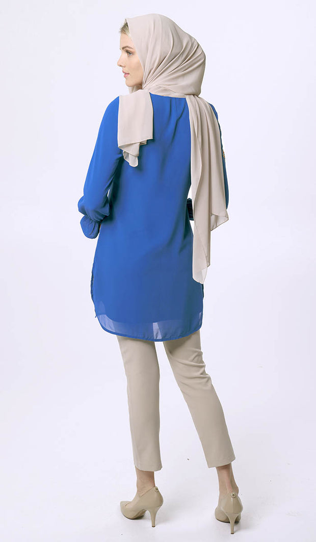 Sofia Silver Embellished Long Tunic Dress - Blue