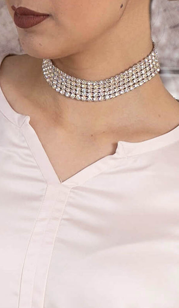 Classic Sparkle Choker, Stretchy Silver Diamante Bling Necklace | eBay