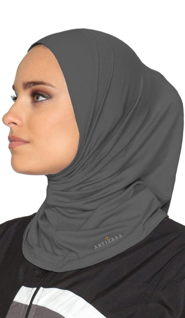 Hijab de sport extensible une pièce - Charbon chiné