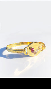 Gold plated Sterling Silver and Pink Tourmaline MashAllah Bangle Bracelet