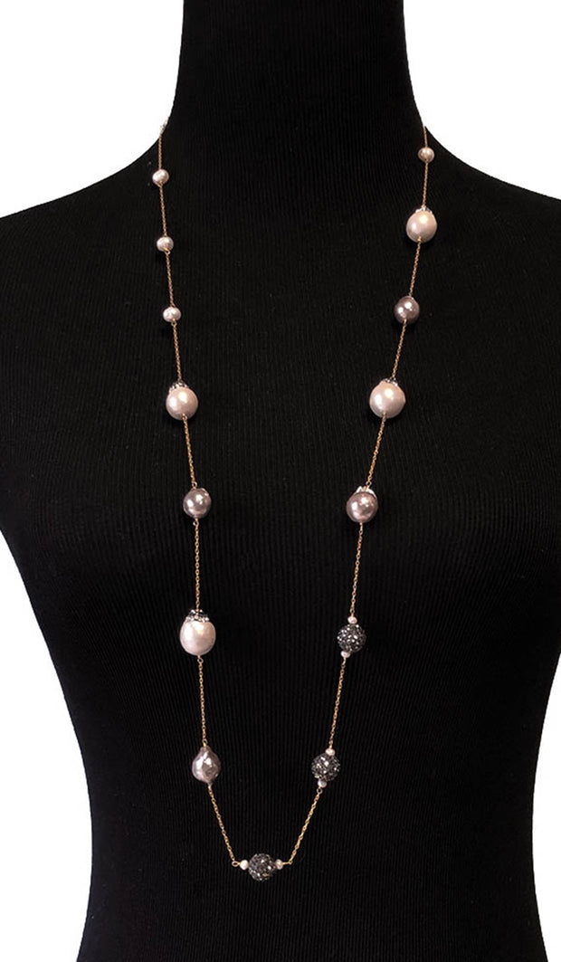 Goldplated Sterling Silver and Baroque Pearl Long Necklace - Gray, White