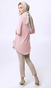 Suroor Embroidered Long Modest Tunic - Dusty Rose