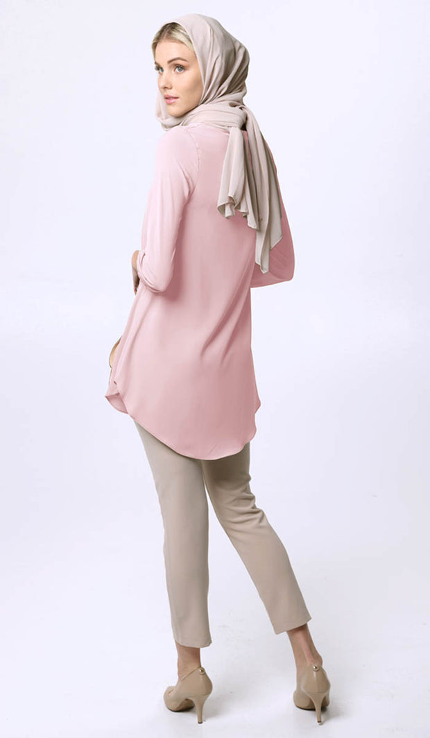 Suroor Embroidered Long Modest Tunic - Dusty Rose
