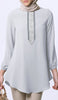 Suroor Embroidered Long Modest Tunic - Silver Mist