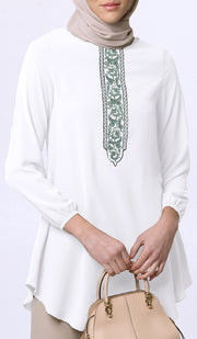 Suroor Embroidered Long Modest Tunic - White
