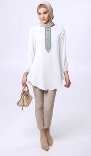 Suroor Embroidered Long Modest Tunic - White