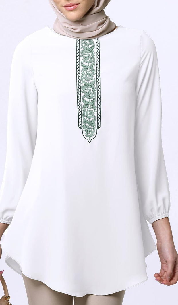 Suroor Embroidered Long Modest Tunic - White