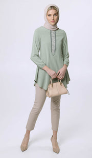 Suroor Embroidered Long Modest Tunic - Sage