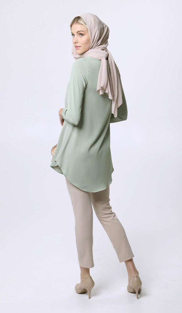 Suroor Embroidered Long Modest Tunic - Sage