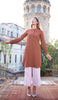 Robe tunique midi modeste brodée Tazeen - Brique