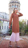 Robe tunique midi modeste brodée Tazeen - Brique