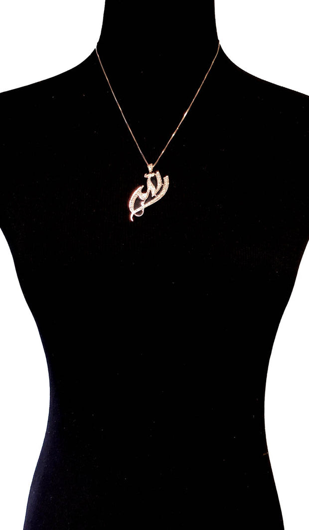 Collier Allah en argent sterling plaqué or et pavé de diamants