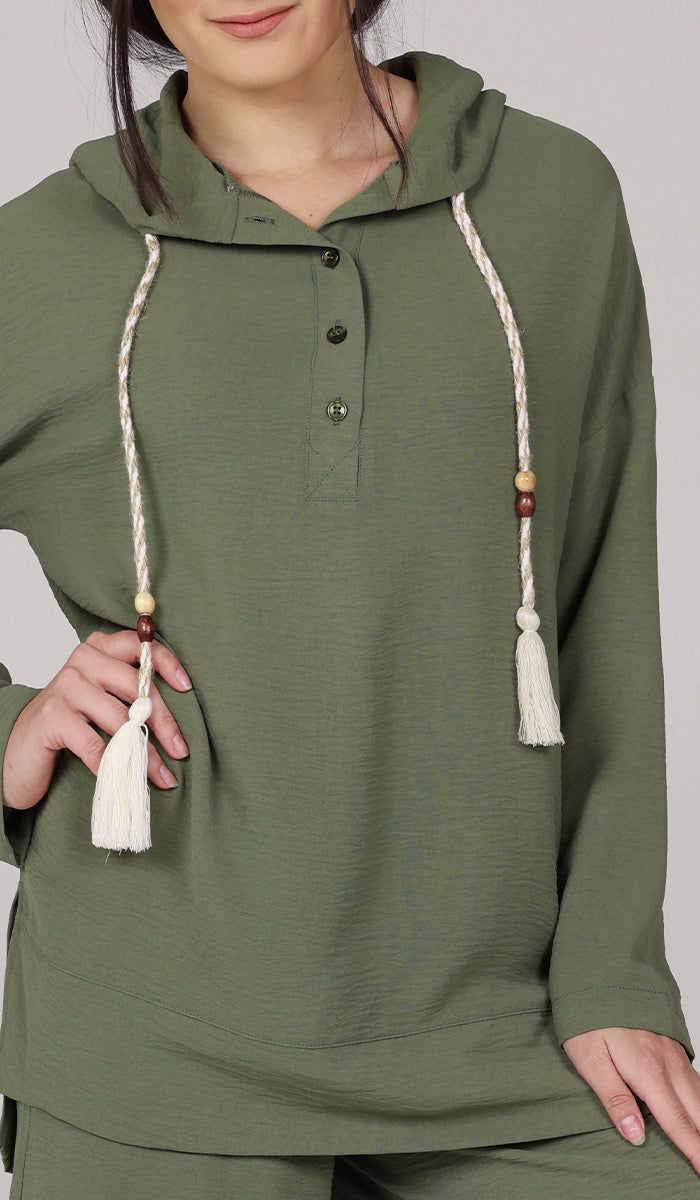 Tina Hoodie Shirt - Olive - FINAL SALE