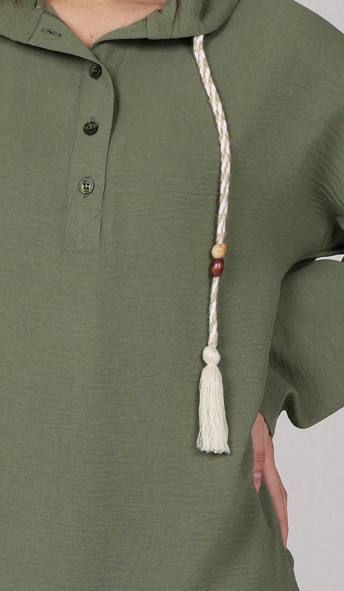 Tina Hoodie Shirt - Olive - FINAL SALE