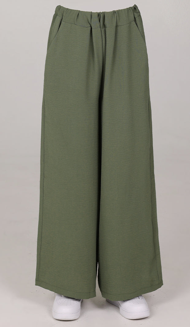 Tina Loose Stretch Wide Leg Pants - Olive