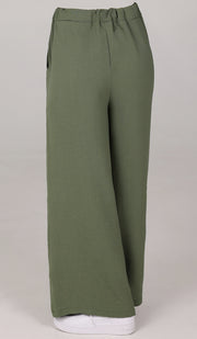 Pantalon ample extensible à jambe large Tina - Olive 