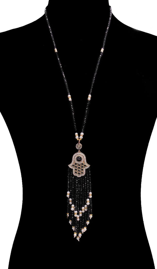 Collier à pampilles Khamsa à petits bijoux artisan turc - Noir