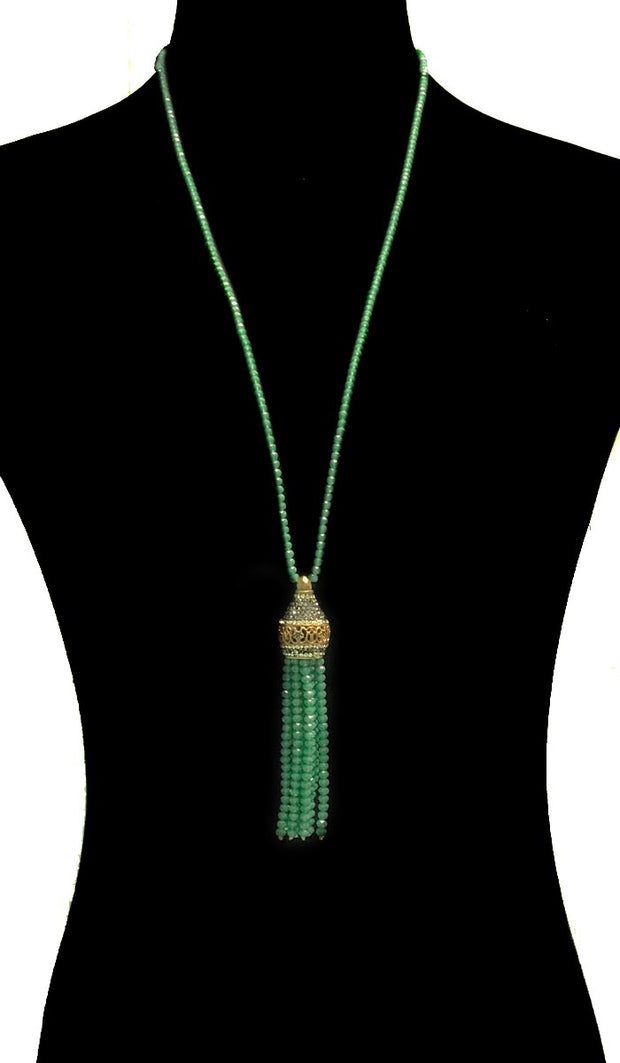 Collier à pompons en forme de larme artisanal turc - Vert d'eau