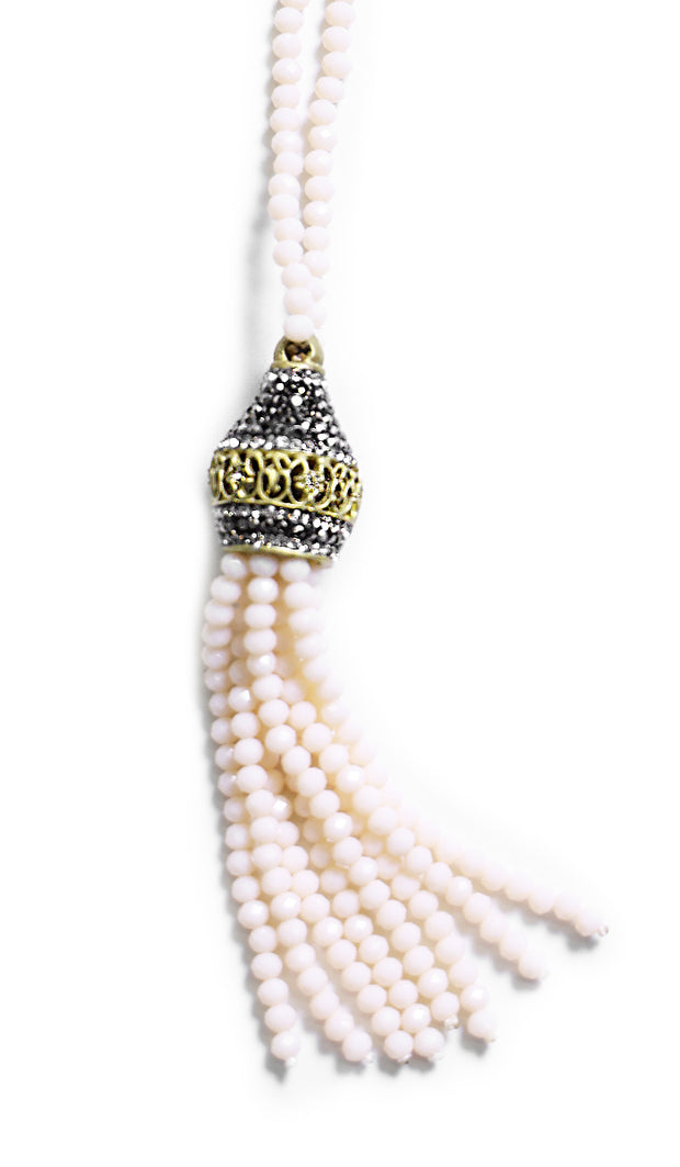 Turkish Artisan Teardrop Tassel Necklace - Blush