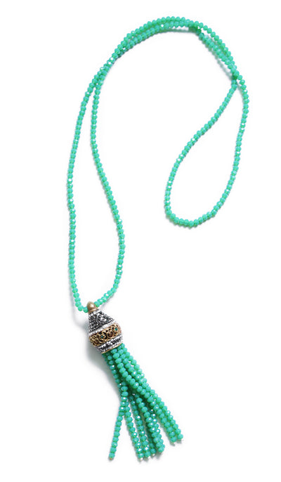 Turkish Artisan Teardrop Tassel Necklace - Seagreen