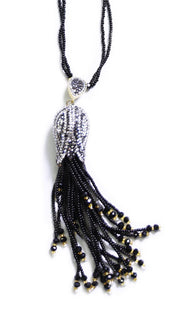 Turkish Artisan Tulip Tassel Necklace - Black