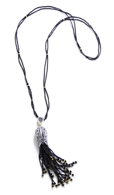 Turkish Artisan Tulip Tassel Necklace - Black