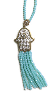 Turkish Artisan Khamsa Tassel Necklace - Turquoise