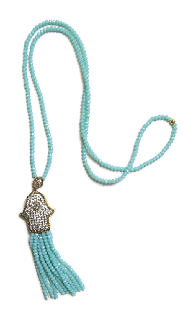 Turkish Artisan Khamsa Tassel Necklace - Turquoise