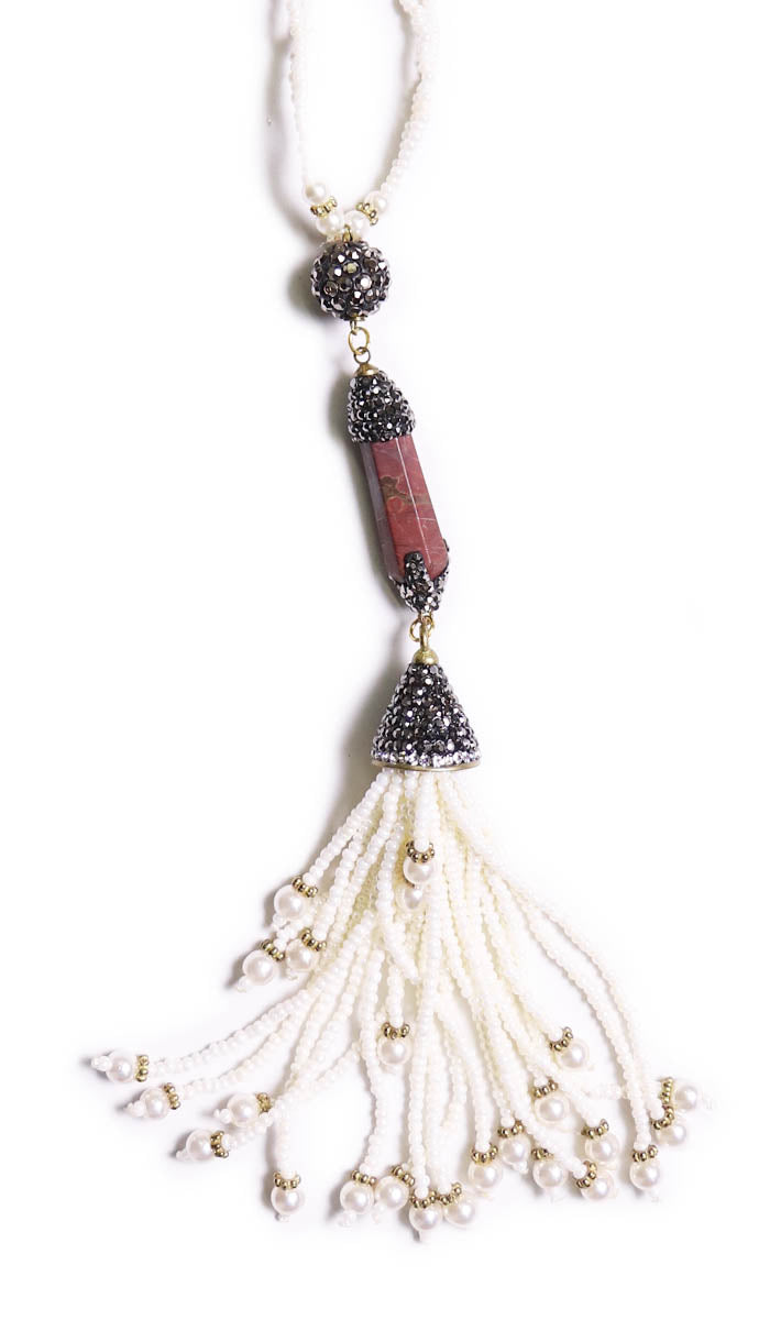 Turkish Artisan Long Tassel Necklace - Agate