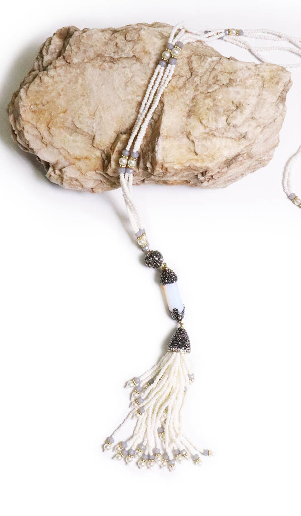 Turkish Artisan Tassel Necklace - Moonstone - FINAL SALE